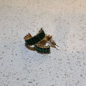 Green Baguette Gold Earrings